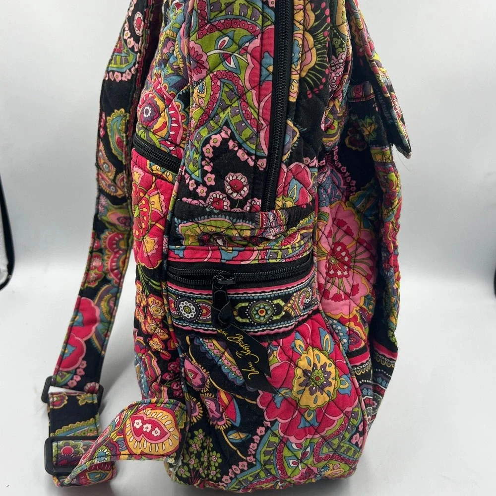 Vera Bradley Quilted Cotton Backpack Black Floral 15